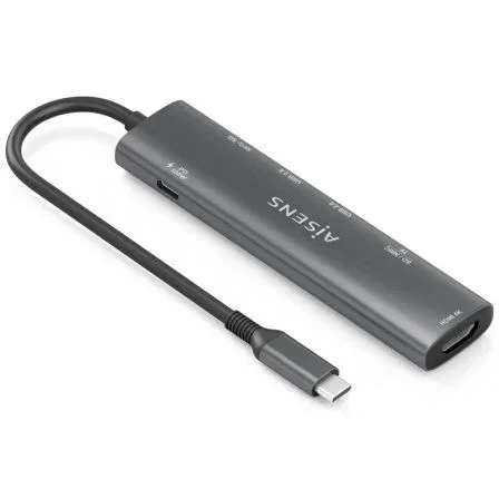 Aisens USB-C Dock 7 en 1 con HDMI 4K, USB 3.0, USB 2.0 y PD 100W - Gris